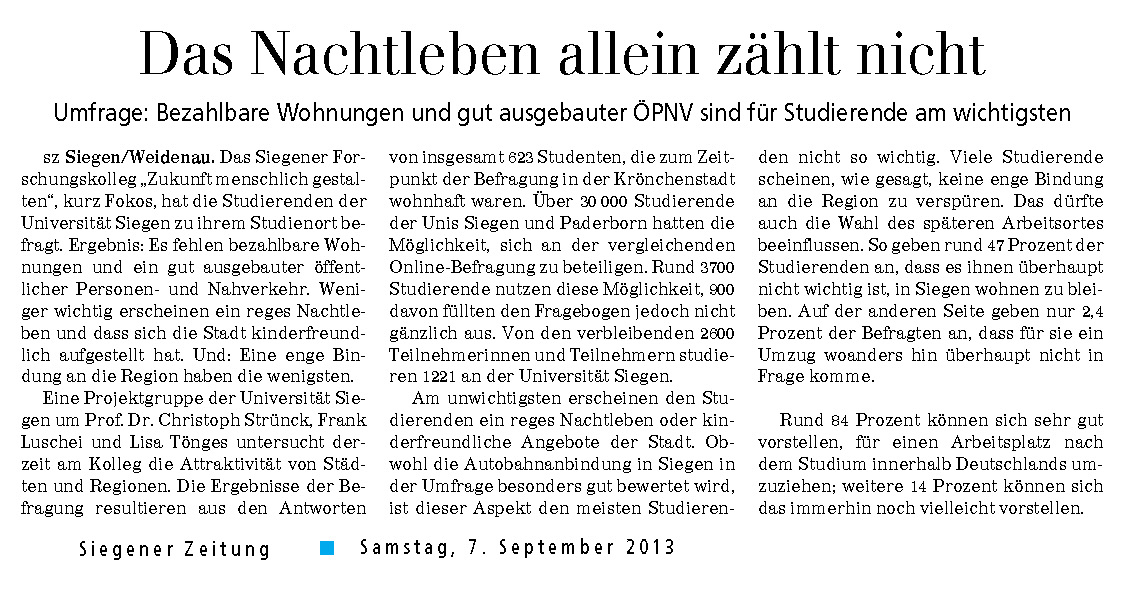 Zeitungsausschnitt Siegener Zeitung vom 07.09.2013